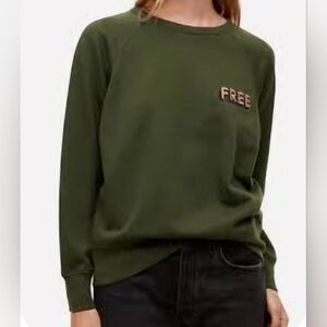 Aritzia Wilfred Free Crewneck Sweatshirt Embroidered Logo Green Size XS Preppy